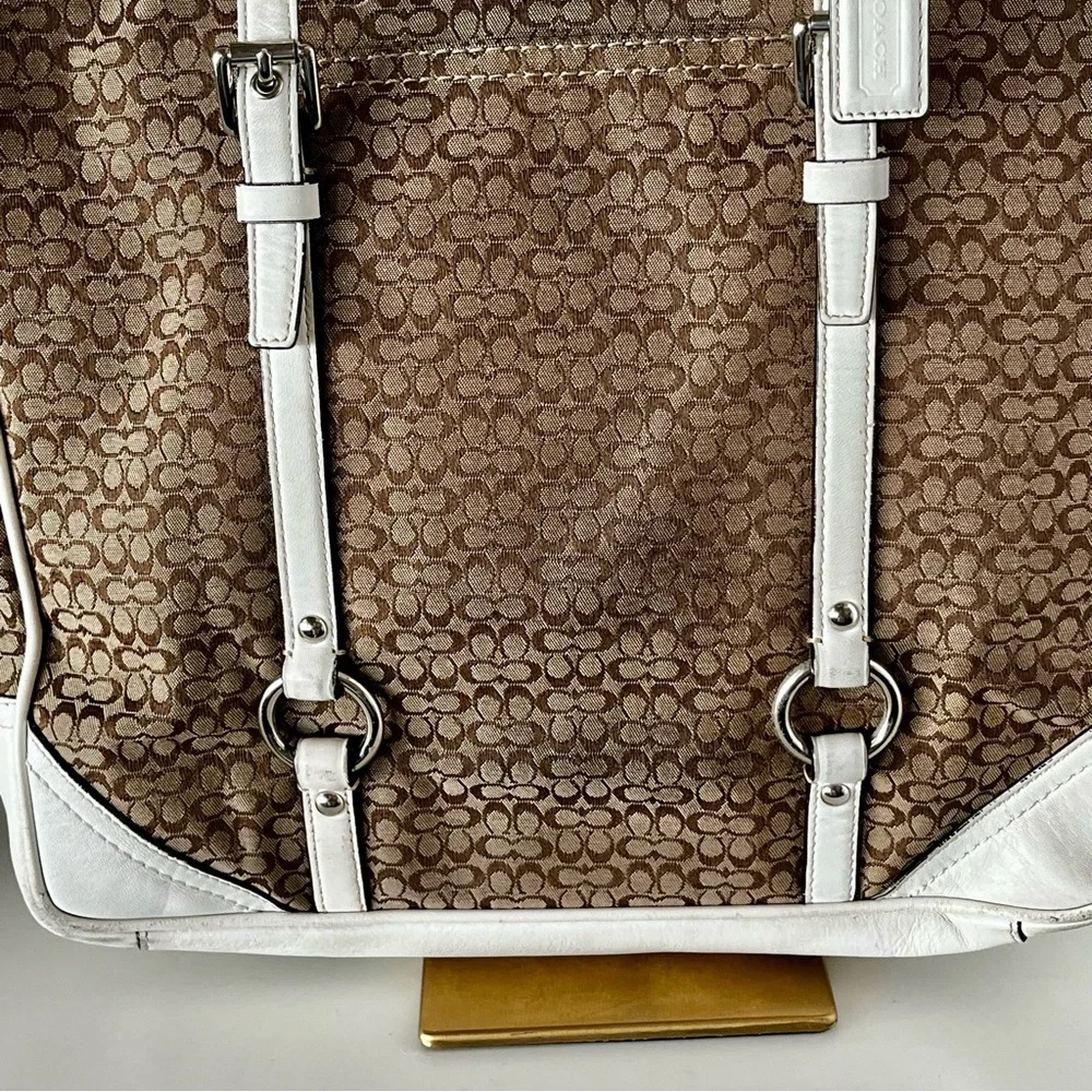 Coach Signature Gallery Tote F11526 Khaki Jacquard White Leather Trim Y2K - Picture 10 of 15
